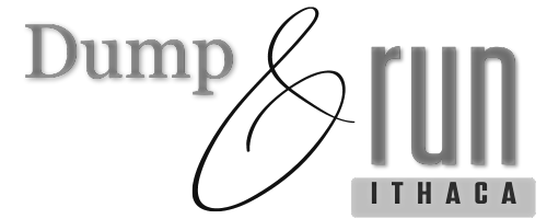 A black and white logo for dump & run ithaca