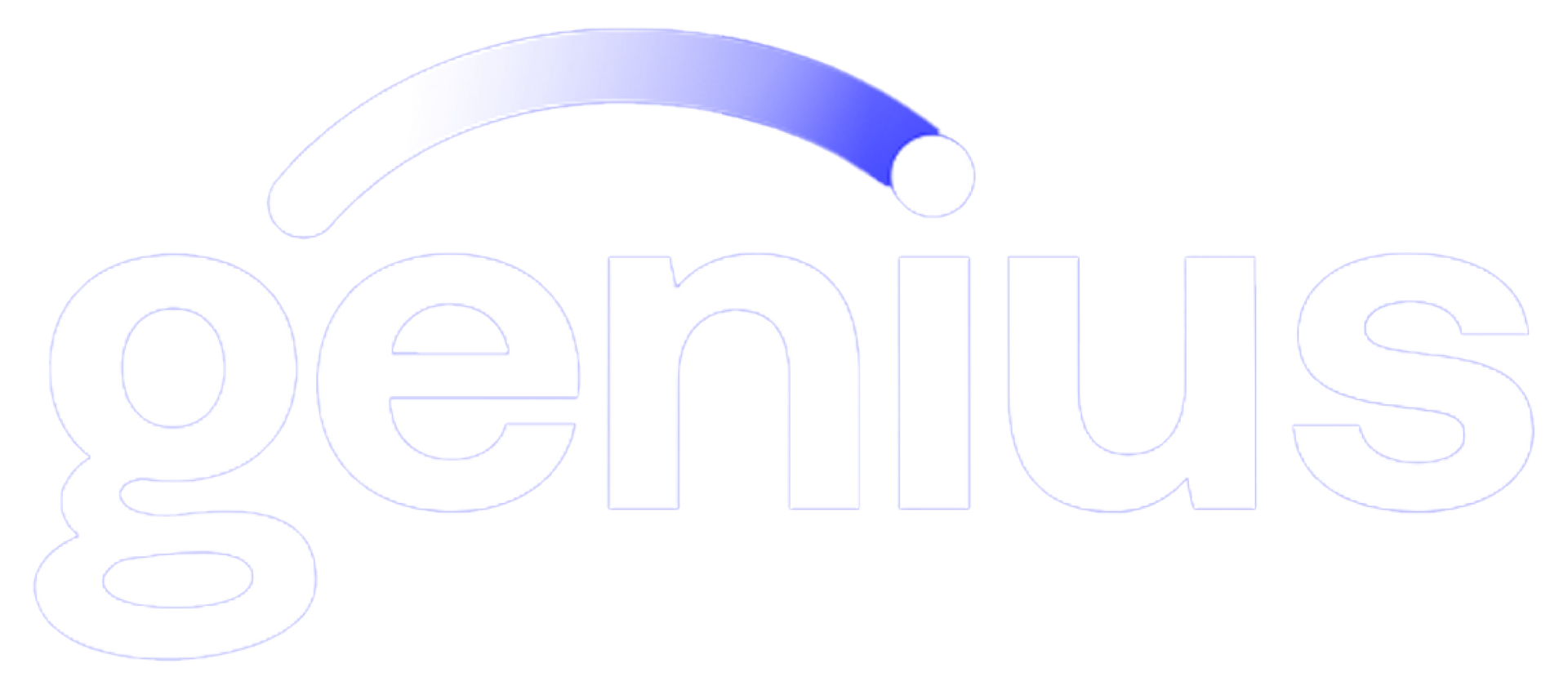 Genius logo in white with a blue curved accent above the wordmark