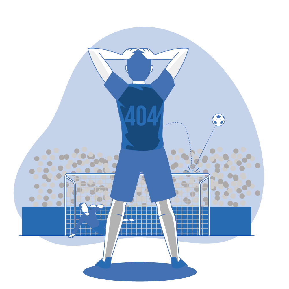 A soccer player with the number 404 on his back is standing in front of a goal.