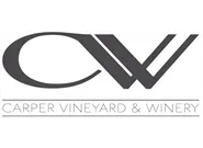 A logo for Carper Vineyard & Winery featuring a stylized "CW" monogram above the business name in grey on a white background.