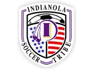 Logo for Indianola Soccer Tribe featuring a purple crest with a soccer ball, a central letter "I," stars, and red stripes.