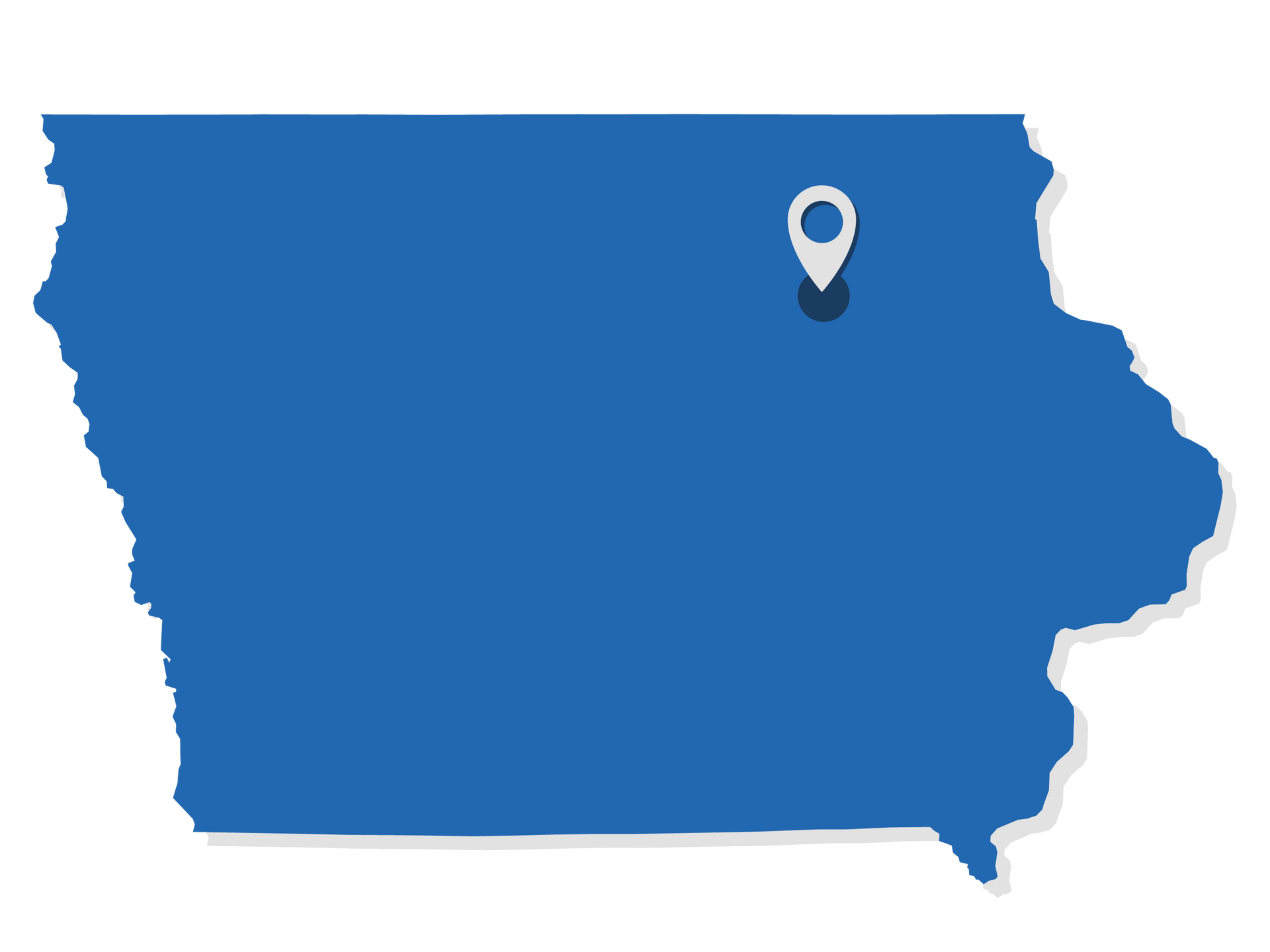 Map of Iowa with locator pin in Waverly representing Iowa Rush North