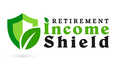 The logo for the retirement income shield is a green shield with leaves on it.