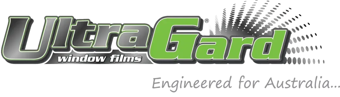 The logo for ultragard window films is green and silver