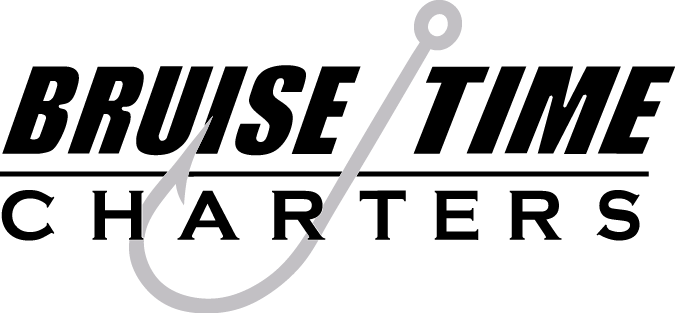 A logo for bruise time charters with a hook in the middle.