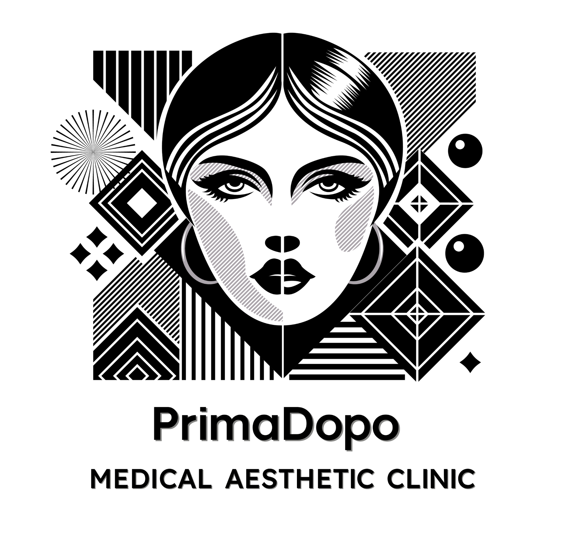 Es ist ein schwarz-weißes Logo für eine medizinisch-ästhetische Klinik.