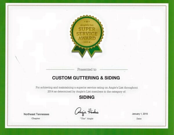 Custom Guttering & Siding Co Certificate — Siding in Elizabethton, TN