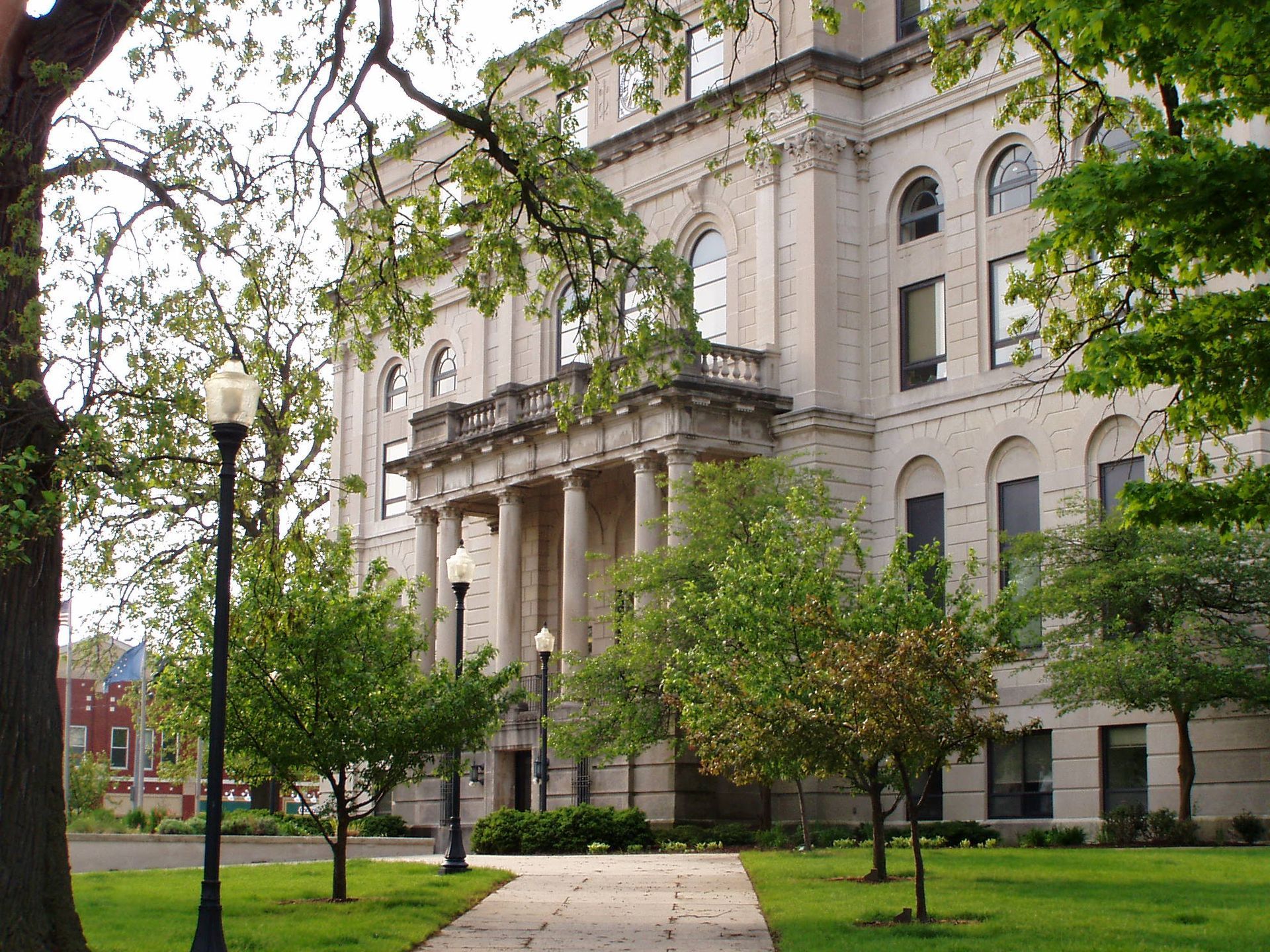 A large building with a walkway leading to it