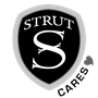 A black and white logo for strut cares