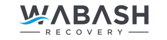 A logo for wabash recovery with a wave in the middle.