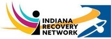 The indiana recovery network logo is a colorful logo with a person and a satellite.