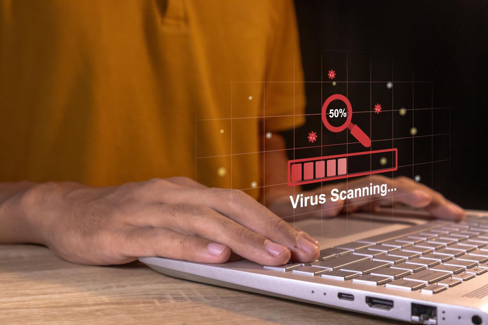 Person using a laptop; virtual 