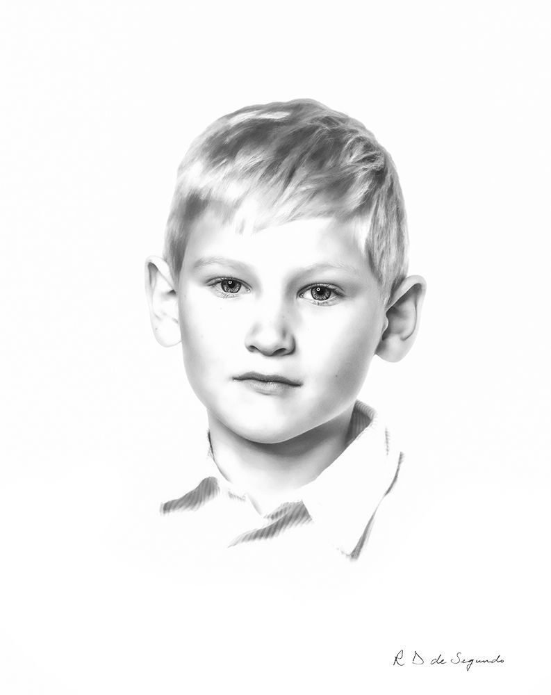 Charcoal style photo portrait of a child.