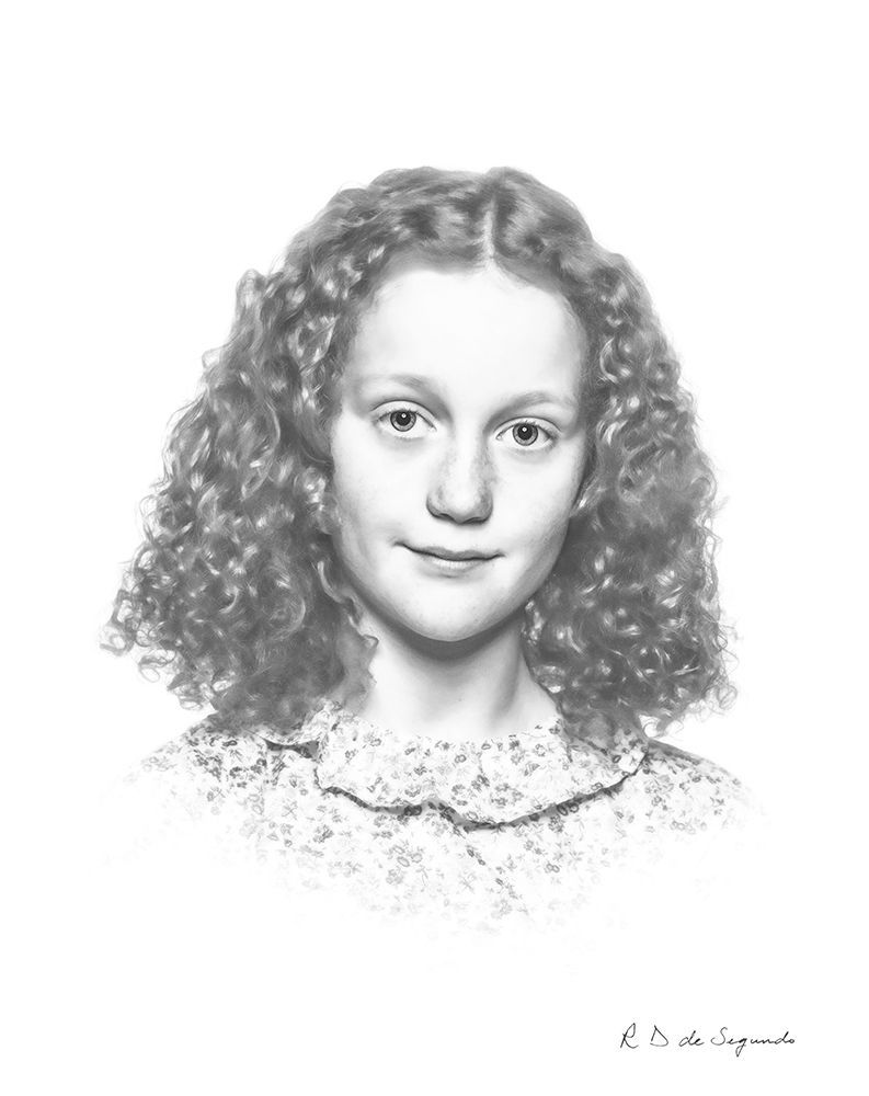 A signature photo portrait of a child that has been softened to give a charcoal like styling.