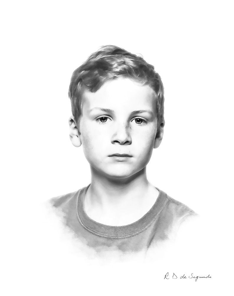 Charcoal style photo portrait of a child.