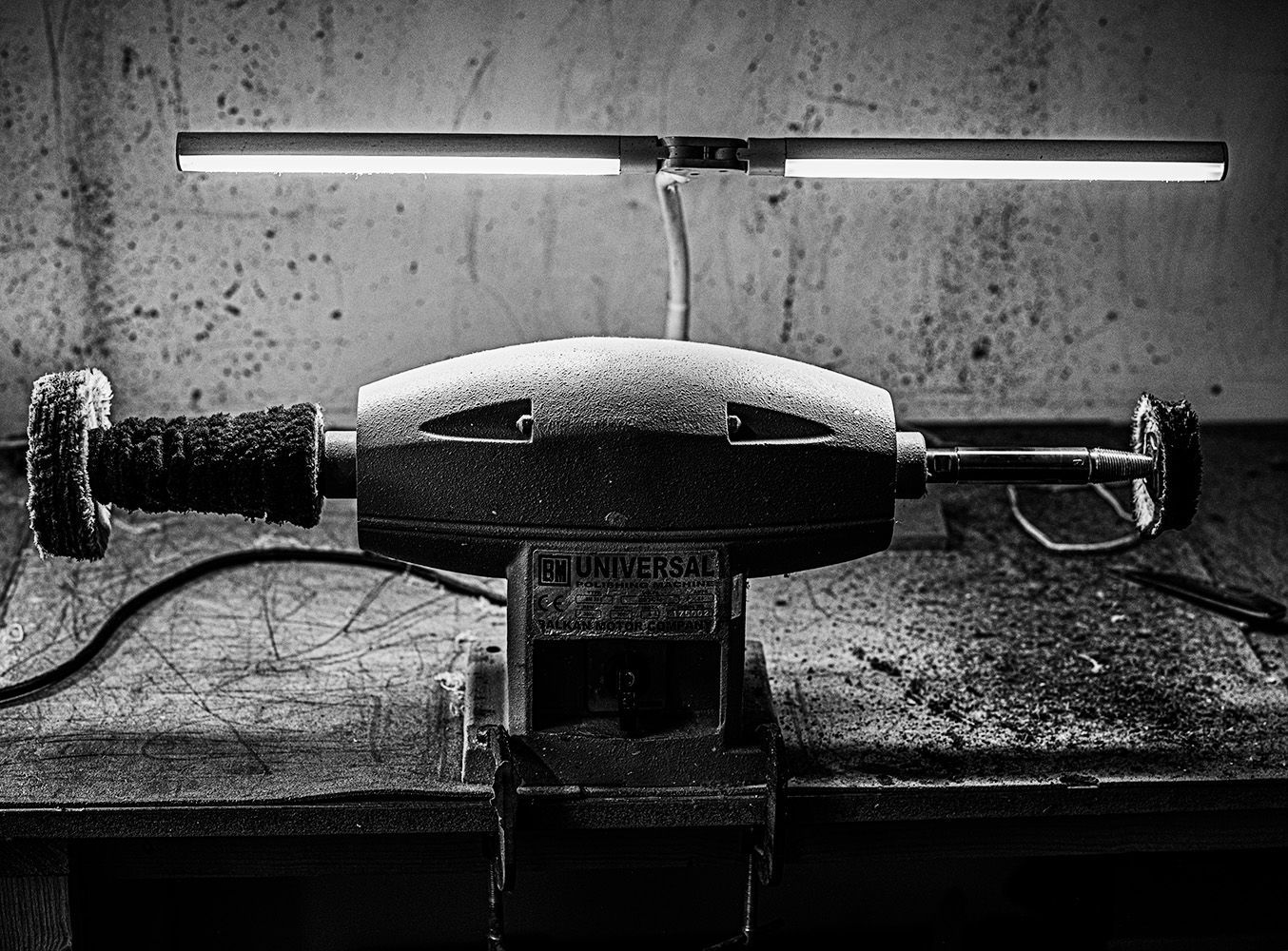 Knife maker equipment fine art photography portrait still, edited to create unique atmosphere and depth.