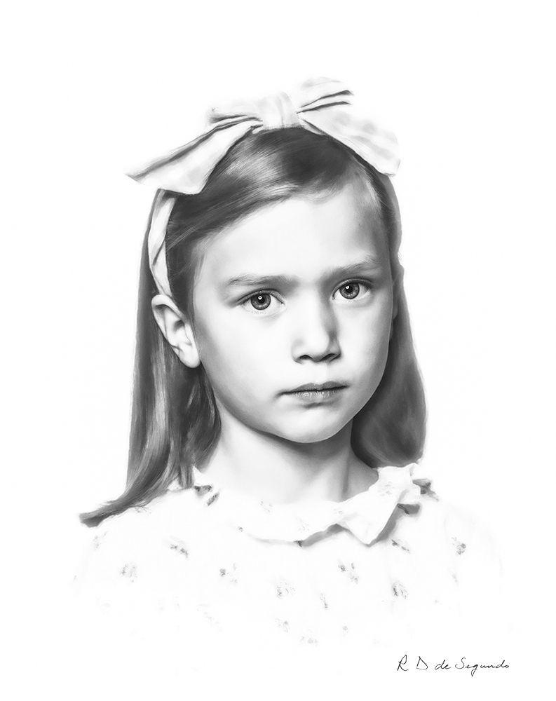 Charcoal style photo portrait of a child.