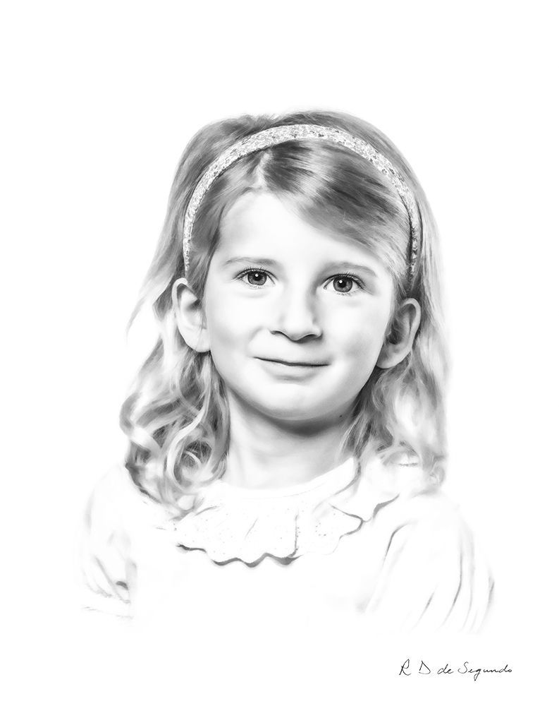 Charcoal style photo portrait of a child.