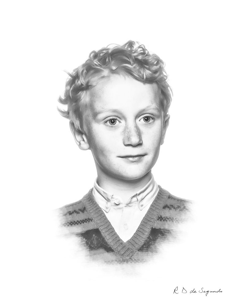 A signature photo portrait of a child that has been softened to give a charcoal like styling.