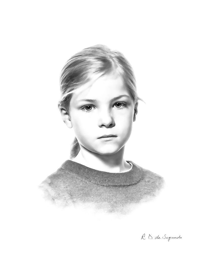 Charcoal style photo portrait of a child.