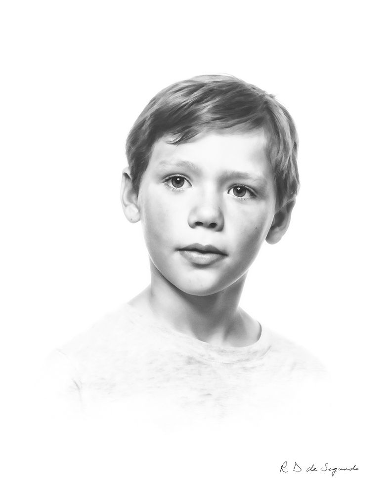 black and white portrait of a boy with dark hair