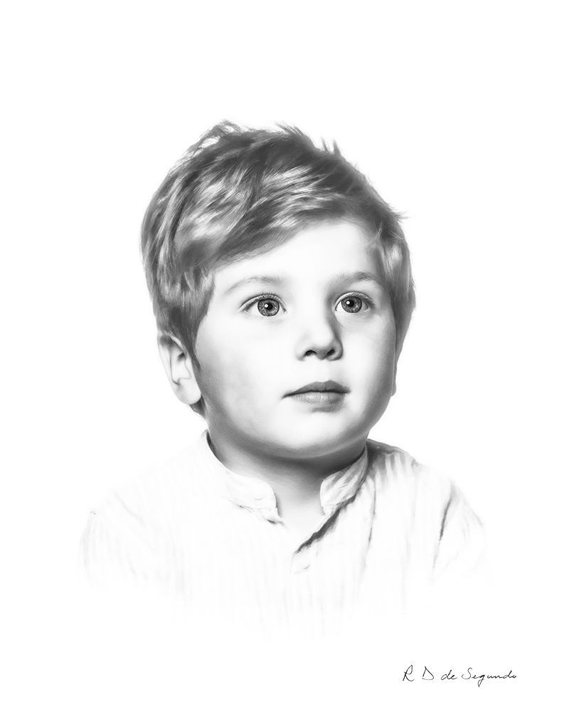 Charcoal style photo portrait of a child.