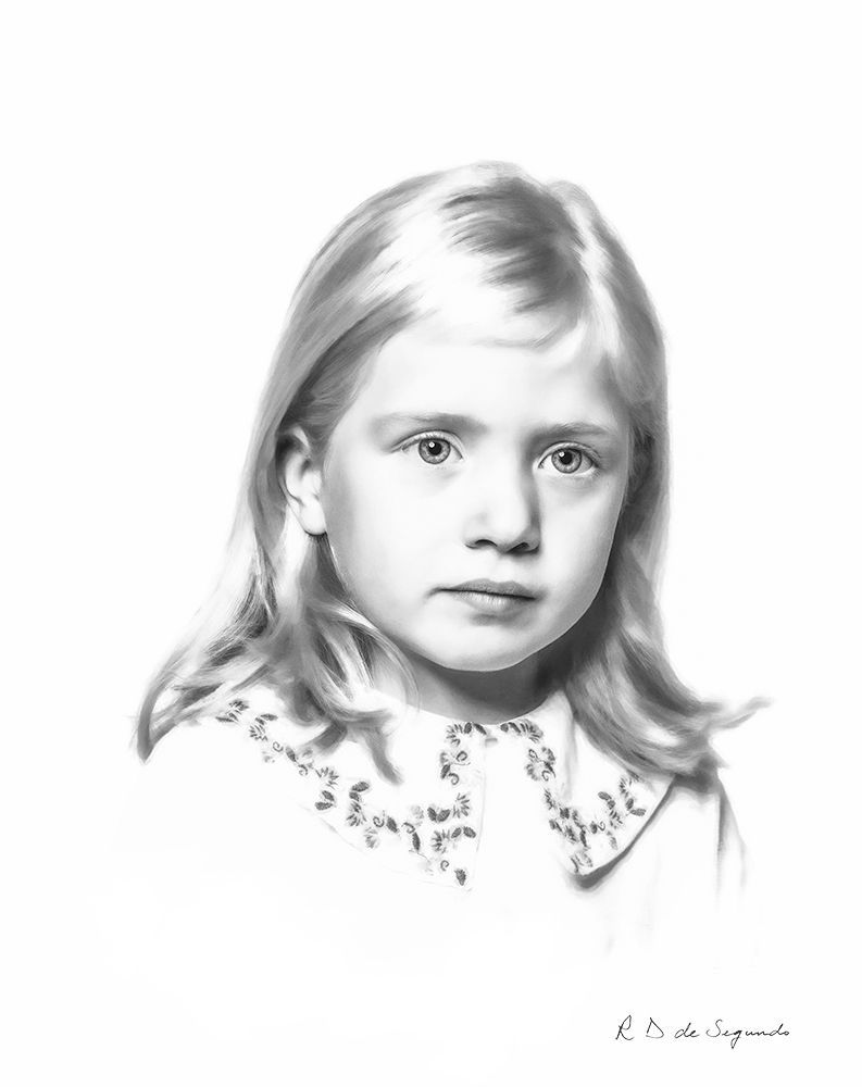 Charcoal style photo portrait of a child.