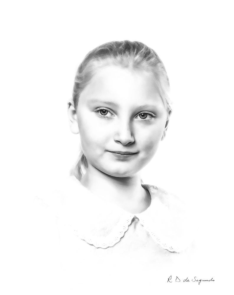 Charcoal style photo portrait of a child.