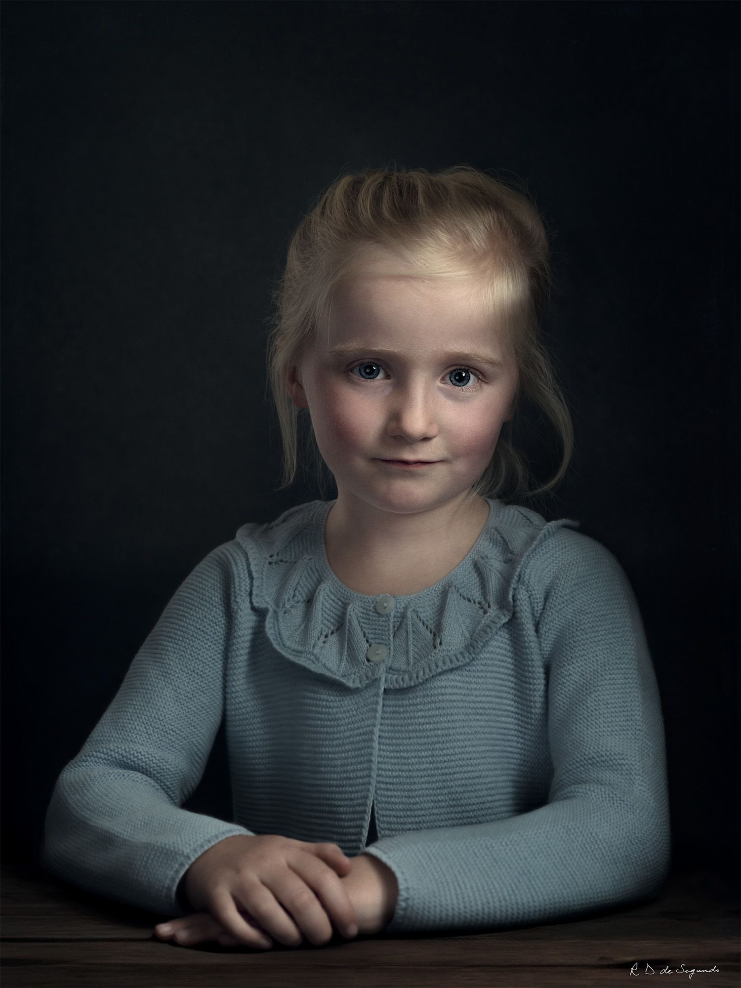 Studio fine art photo portrait of a young girl using intricate lighting to emulate a soft media portrait from the Golden Age.