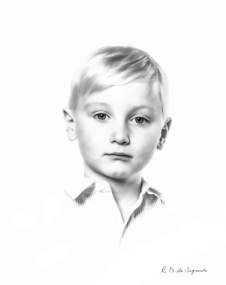 Charcoal style photo portrait of a child.