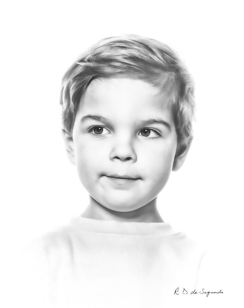 A signature photo portrait of a child that has been softened to give a charcoal like styling.