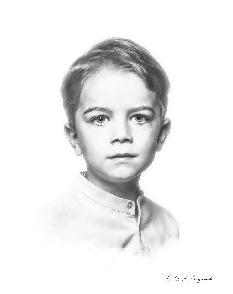 Charcoal style photo portrait of a child.