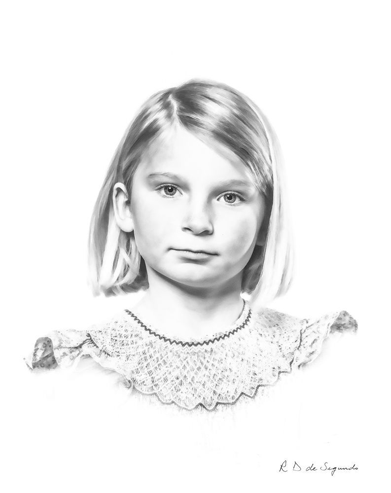 Charcoal style photo portrait of a child.