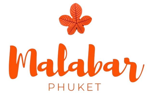 A logo for malabar phuket with a flower on top