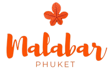 A logo for malabar phuket with a flower on top