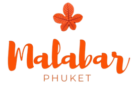 A logo for malabar phuket with a flower on top