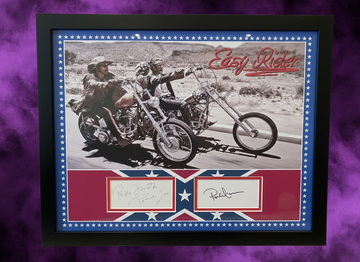 Easy Rider Peter Fonda & Dennis Hopper Hand Signed Index Card & Album Page