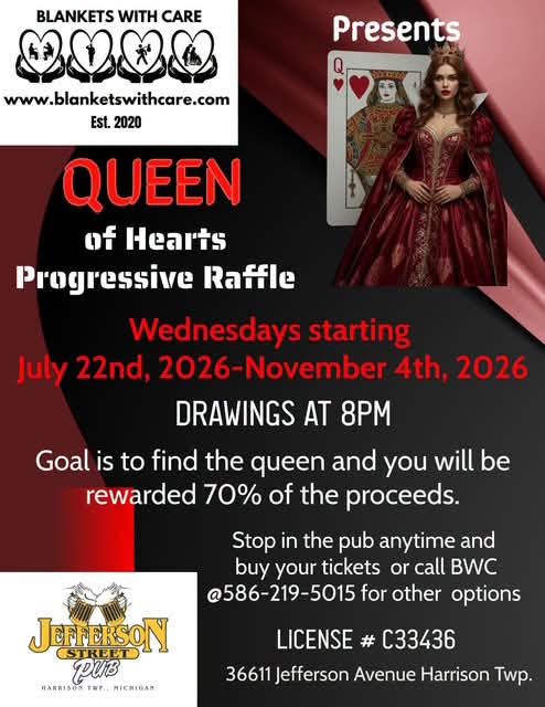 Flyer for Queen of Hearts Progressive Raffle