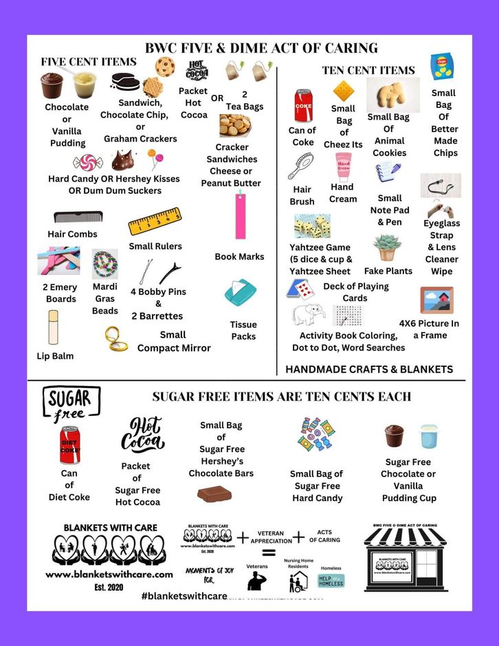 A poster with a purple background and a list of items on it.