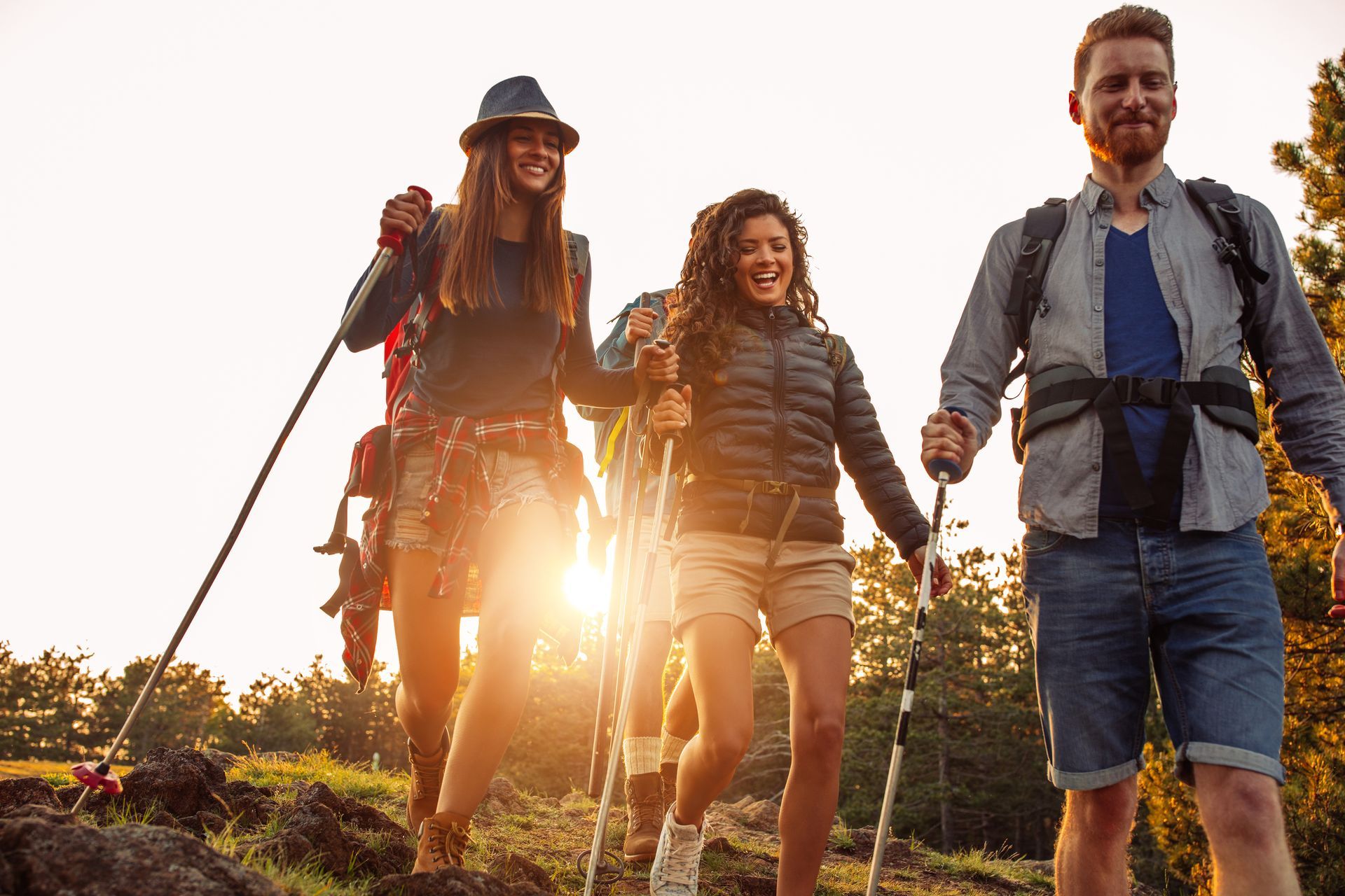 A group of people are hiking in the mountains.