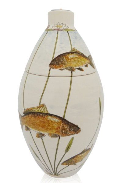 hand painted cremation urn Carps