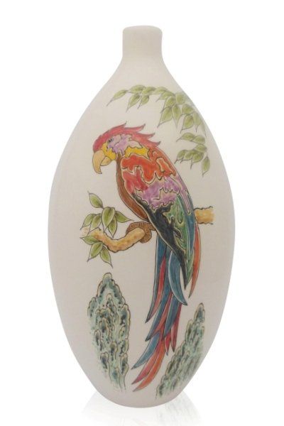 hand painted cremation urn Parrot