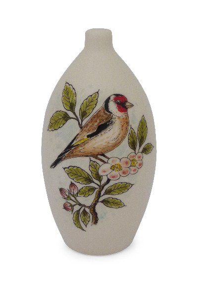 hand painted cremation urn European Goldfinch