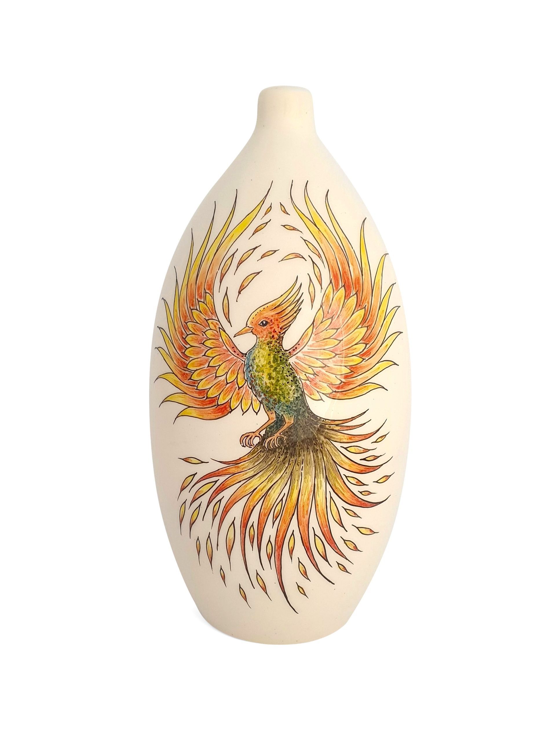 handbeschilderde urn met een legendarische Phoenix vogel / vuurvogel