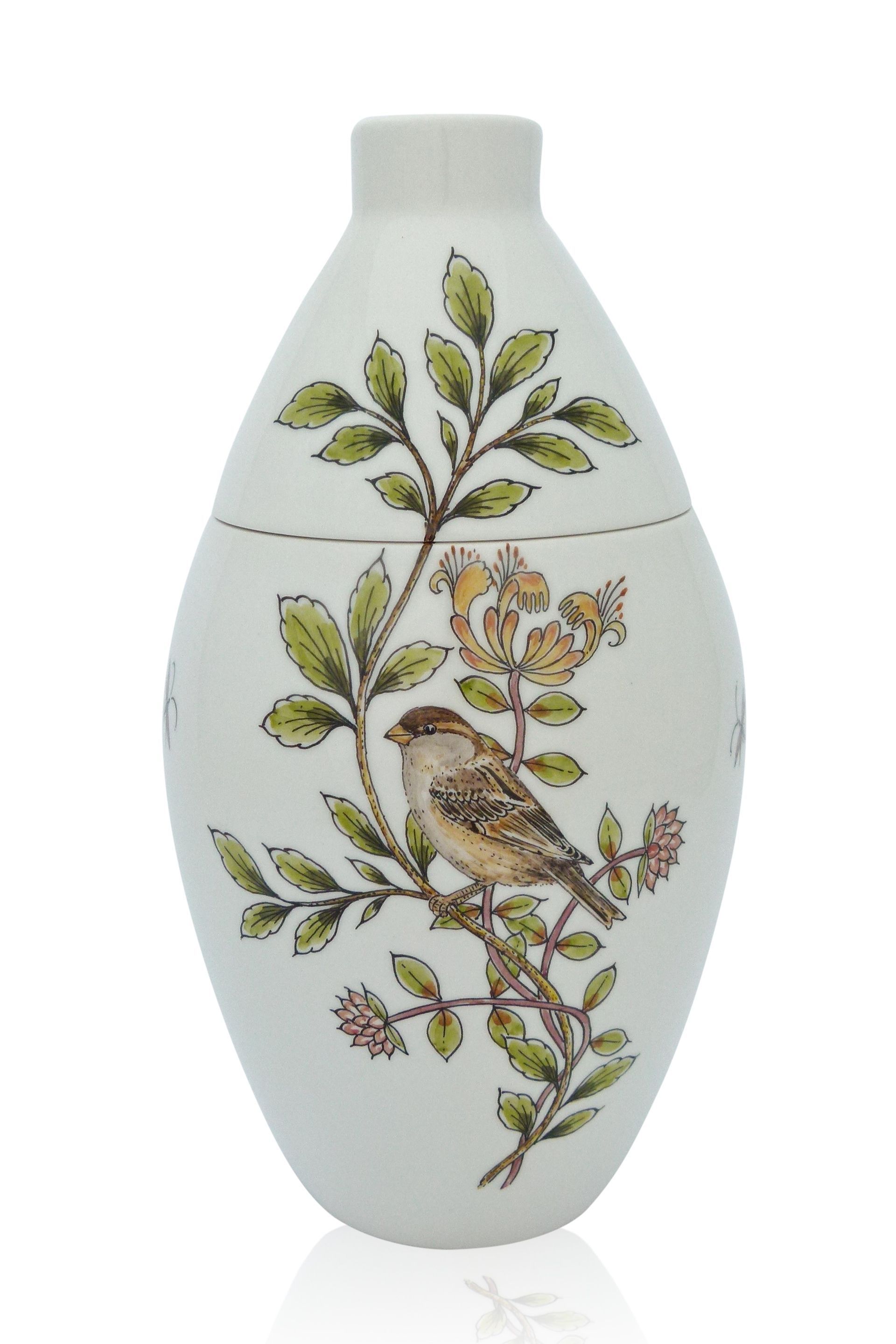 urn huismus met kamperfoelie
hand beschilderd