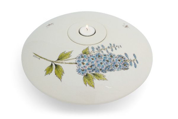 Hand painted urn bowl Delphinium flower