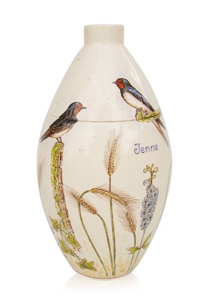 hand painted cremation urn Swallows