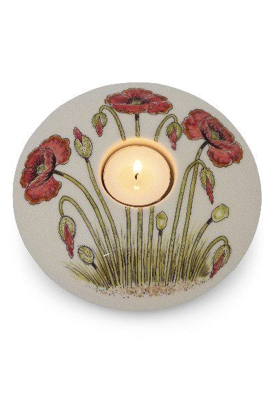 Hand painted urn bowl Poppies with tea light