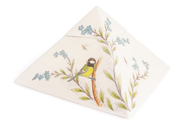 Piramide Urn Koolmees met vergeet-me-niet