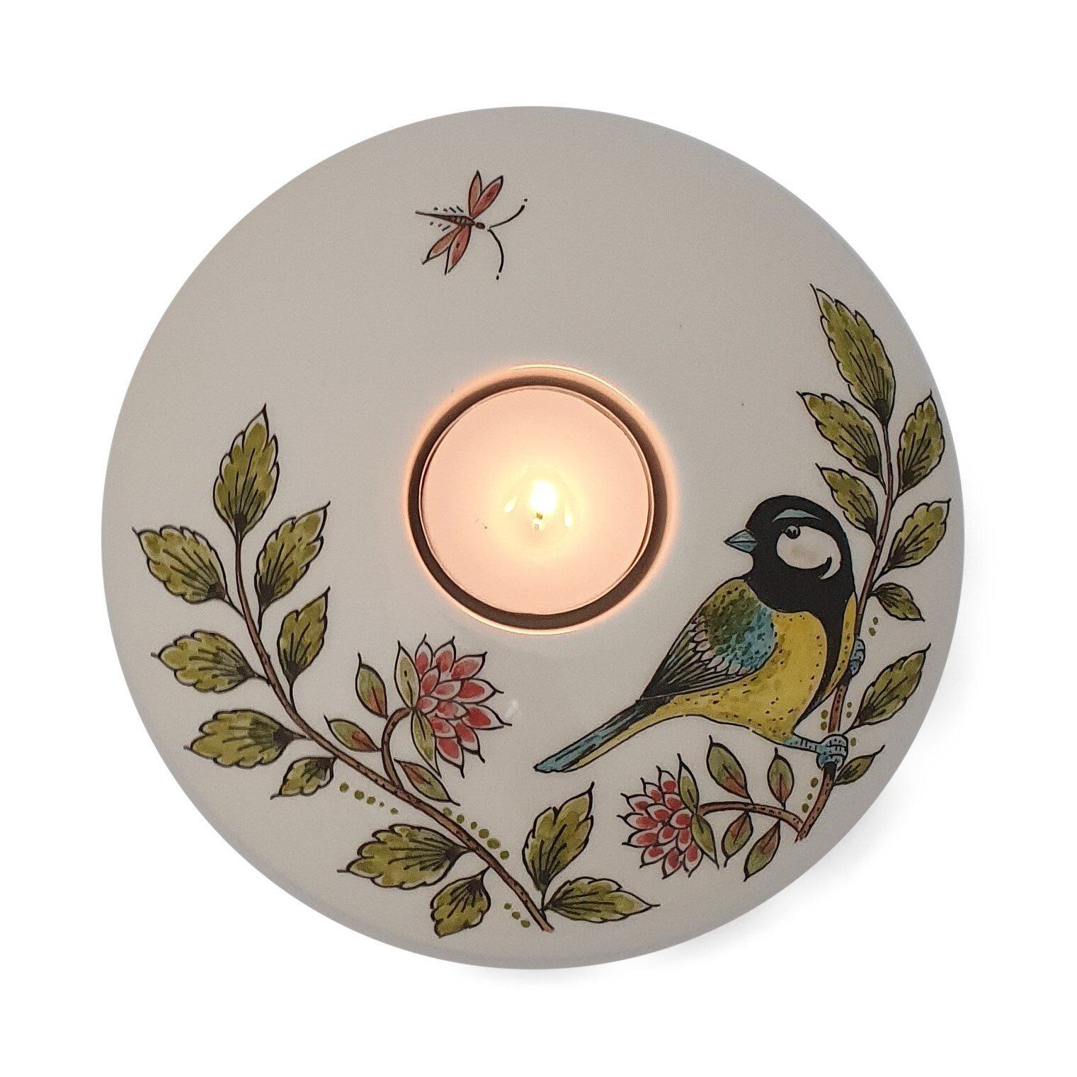 hand painted cremation urn bowl Great Tit